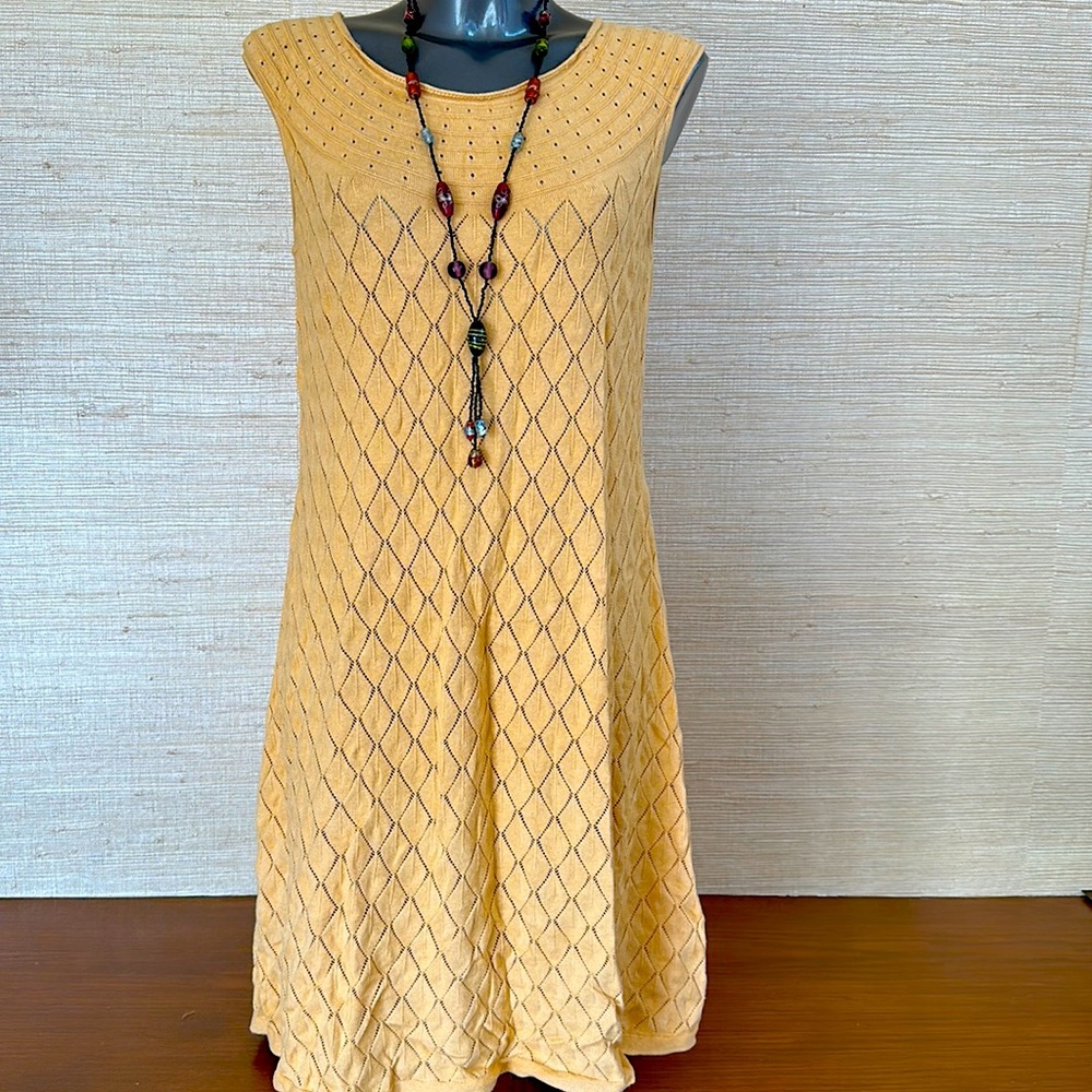 Hand dyed harvest yellow cotton “Soft Whispers” knit dress. New with tags!